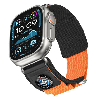 For Apple Watch 46mm / 49mm / 45mm / 44mm Kalebol Compass Nylon Loop Watch Strap(Black Orange) by Kalebol