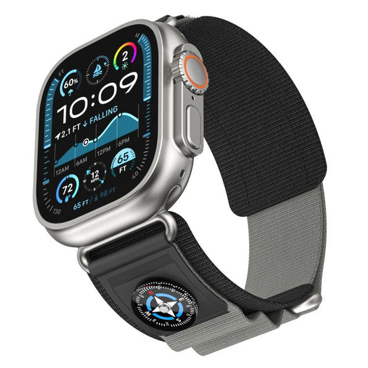 For Apple Watch 46mm / 49mm / 45mm / 44mm Kalebol Compass Nylon Loop Watch Strap(Black Grey) by Kalebol