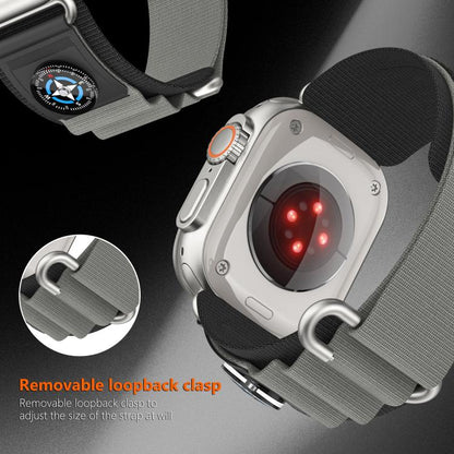 For Apple Watch 46mm / 49mm / 45mm / 44mm Kalebol Compass Nylon Loop Watch Strap(Black Grey) by Kalebol