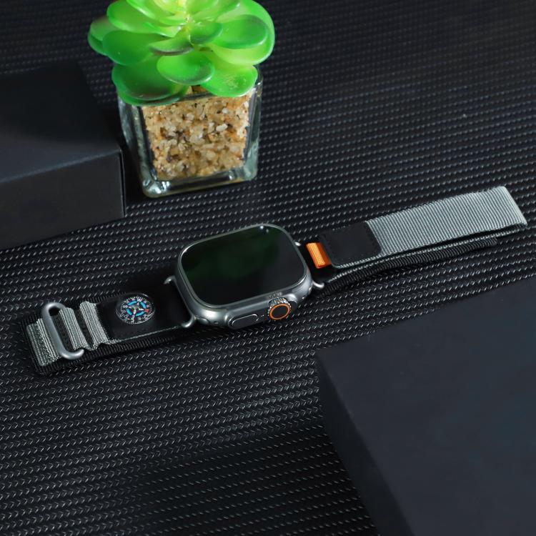 For Apple Watch 46mm / 49mm / 45mm / 44mm Kalebol Compass Nylon Loop Watch Strap(Black Grey) by Kalebol