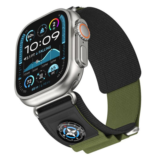For Apple Watch 42mm / 41mm / 40mm / 38mm Kalebol Compass Nylon Loop Watch Strap(Black Army Green) by Kalebol