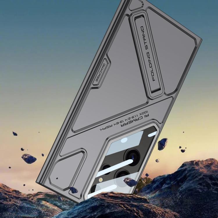 For Samsung Galaxy S25 Ultra 5G GKK Mech Style Ultra-thin Folding Holder Phone Case, Not Included Pen(Mountain Gray) by GKK