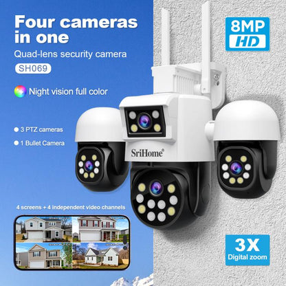 SriHome SH069 8MP 3X Digital Zoom HD Quad-lens Security Camera, Plug:AU Plug by SriHome