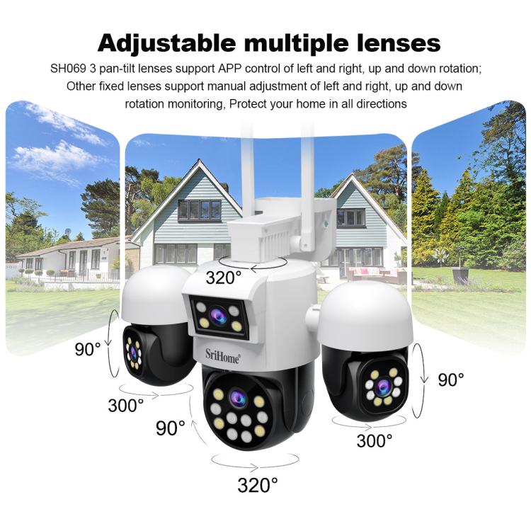 SriHome SH069 8MP 3X Digital Zoom HD Quad-lens Security Camera, Plug:AU Plug by SriHome