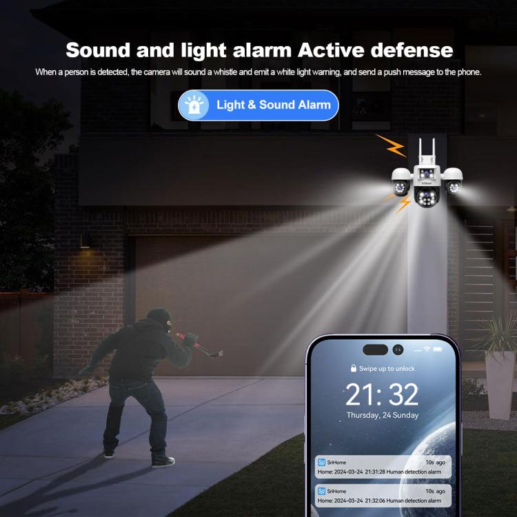 SriHome SH069 8MP 3X Digital Zoom HD Quad-lens Security Camera, Plug:UK Plug by SriHome