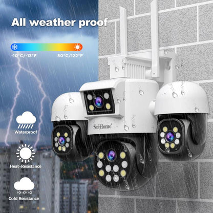 SriHome SH069 8MP 3X Digital Zoom HD Quad-lens Security Camera, Plug:EU Plug by SriHome