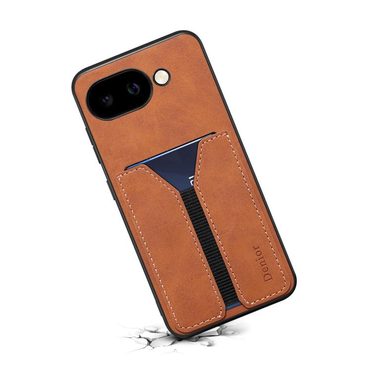 For Google Pixel 9a Denior D07 DV Elastic Card Slot PU Back Cover Phone Case(Brown) by Denior