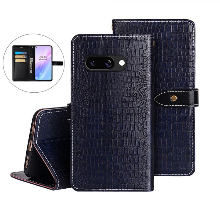 For Google Pixel 9a idewei Crocodile Texture Leather Phone Case(Dark Blue) by idewei