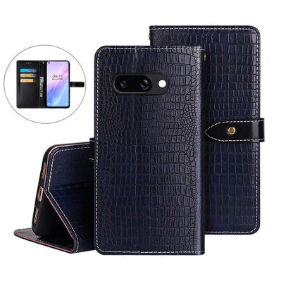 For Google Pixel 9a idewei Crocodile Texture Leather Phone Case(Dark Blue) by idewei