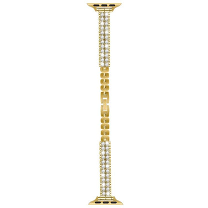 For Apple Watch 46mm / 49mm / 45mm / 44mm Slim Train Section Diamond Metal Watch Band(Gold) by bashfashion