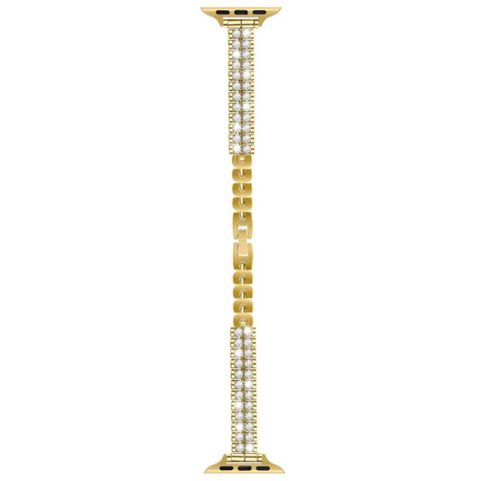 For Apple Watch 46mm / 49mm / 45mm / 44mm Slim Train Section Diamond Metal Watch Band(Gold) by bashfashion