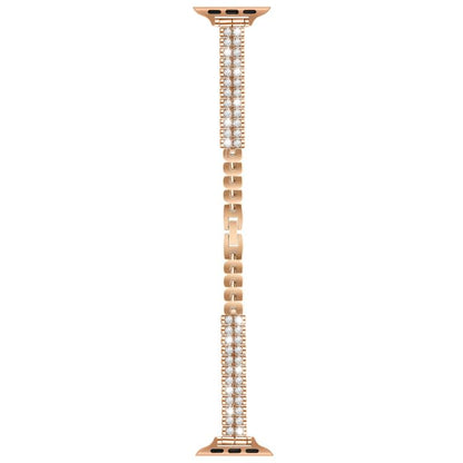 For Apple Watch 46mm / 49mm / 45mm / 44mm Slim Train Section Diamond Metal Watch Band(Rose Gold) by bashfashion