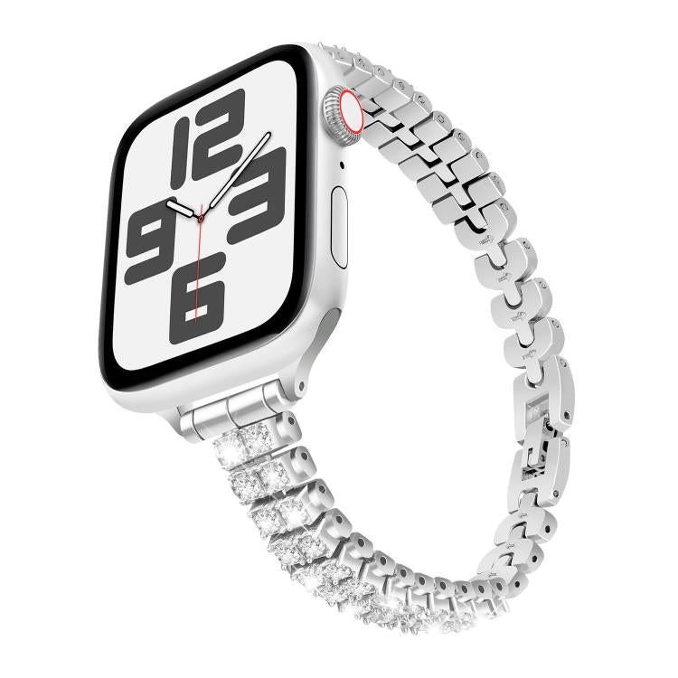For Apple Watch 46mm / 49mm / 45mm / 44mm Slim Train Section Diamond Metal Watch Band(Silver) by bashfashion