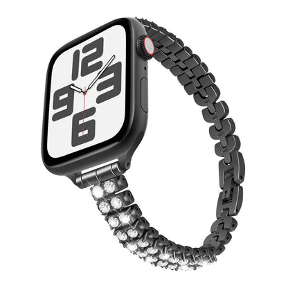 For Apple Watch 42mm / 41mm / 40mm / 38mm Slim Train Section Diamond Metal Watch Band(Black) by bashfashion
