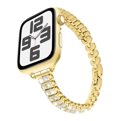 For Apple Watch 42mm / 41mm / 40mm / 38mm Slim Train Section Diamond Metal Watch Band(Gold) by bashfashion