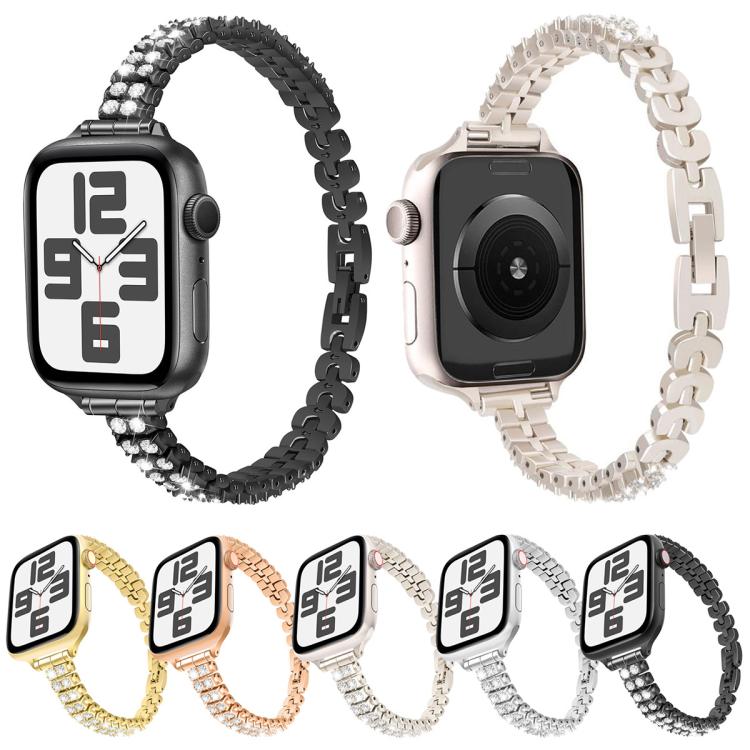 For Apple Watch 42mm / 41mm / 40mm / 38mm Slim Train Section Diamond Metal Watch Band(Gold) by bashfashion