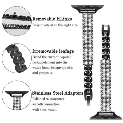 For Apple Watch 46mm / 49mm / 45mm / 44mm Slim Train Section Diamond Metal Watch Band(Black) by bashfashion