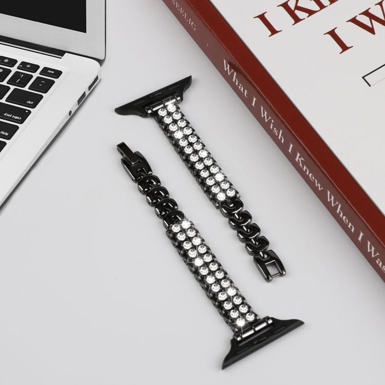 For Apple Watch 42mm / 41mm / 40mm / 38mm Slim Train Section Diamond Metal Watch Band(Black) by bashfashion