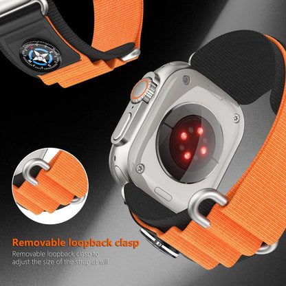 For Apple Watch 46mm / 49mm / 45mm / 44mm Compass Nylon Loop Watch Band(Black Orange) by bashfashion