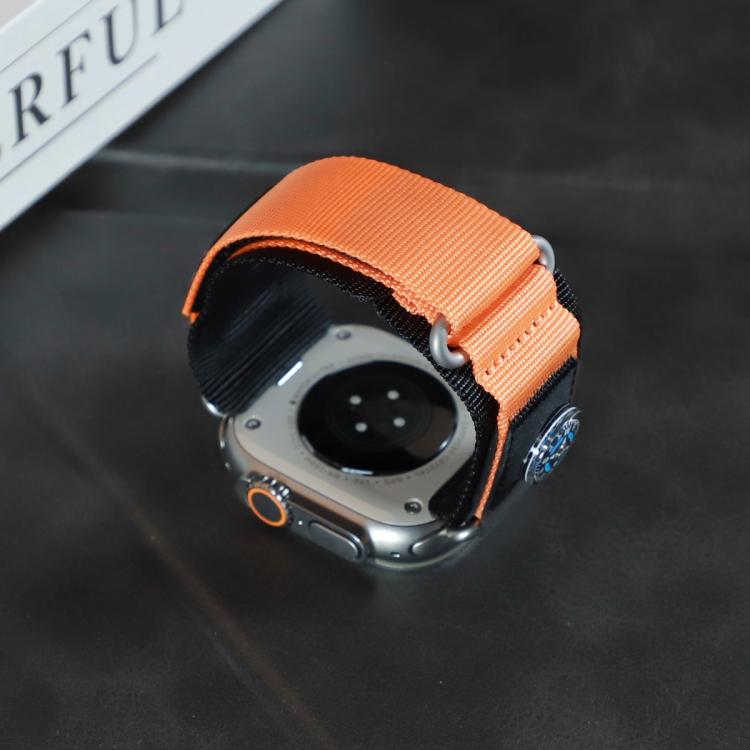 For Apple Watch 46mm / 49mm / 45mm / 44mm Compass Nylon Loop Watch Band(Black Orange) by bashfashion