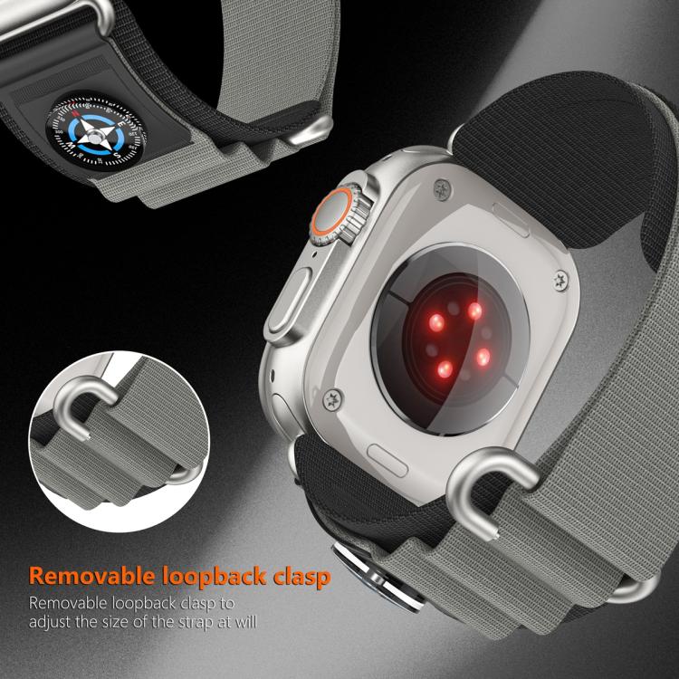 For Apple Watch 46mm / 49mm / 45mm / 44mm Compass Nylon Loop Watch Band(Black Grey) by bashfashion