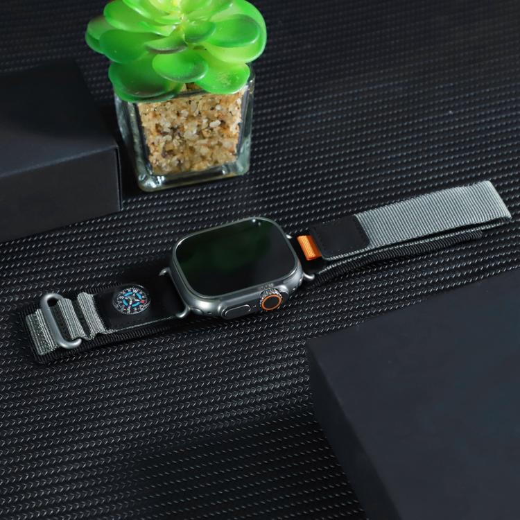 For Apple Watch 46mm / 49mm / 45mm / 44mm Compass Nylon Loop Watch Band(Black Grey) by bashfashion