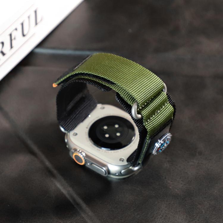 For Apple Watch 46mm / 49mm / 45mm / 44mm Compass Nylon Loop Watch Band(Black Army Green) by bashfashion