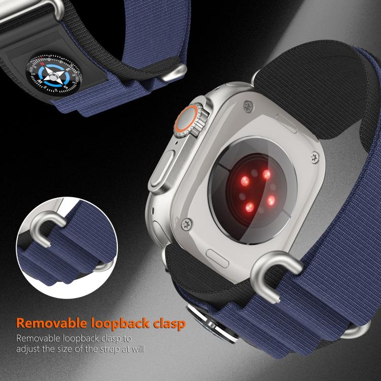 For Apple Watch 46mm / 49mm / 45mm / 44mm Compass Nylon Loop Watch Band(Black Blue) by bashfashion