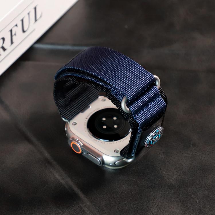 For Apple Watch 46mm / 49mm / 45mm / 44mm Compass Nylon Loop Watch Band(Black Blue) by bashfashion