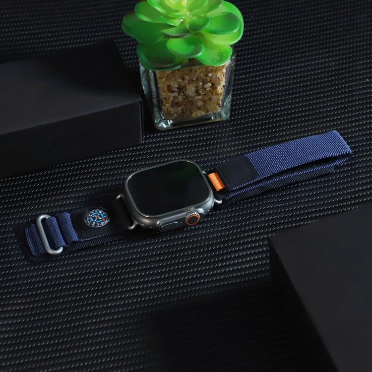 For Apple Watch 46mm / 49mm / 45mm / 44mm Compass Nylon Loop Watch Band(Black Blue) by bashfashion