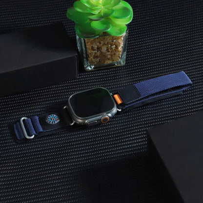 For Apple Watch 46mm / 49mm / 45mm / 44mm Compass Nylon Loop Watch Band(Black Blue) by bashfashion