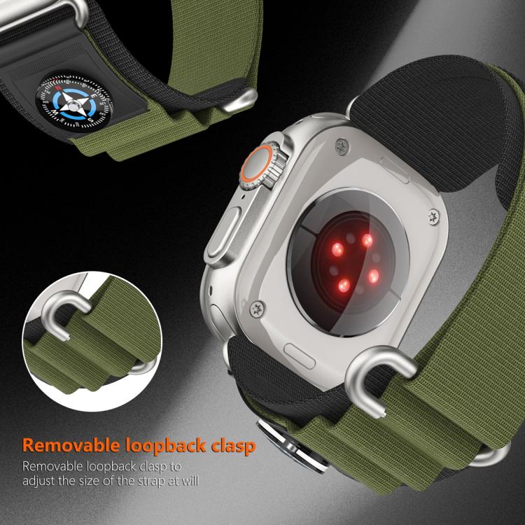 For Apple Watch 42mm / 41mm / 40mm / 38mm Compass Nylon Loop Watch Band(Black Army Green) by bashfashion