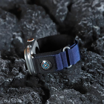 For Apple Watch 42mm / 41mm / 40mm / 38mm Compass Nylon Loop Watch Band(Black Blue) by bashfashion
