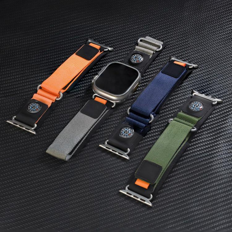 For Apple Watch 42mm / 41mm / 40mm / 38mm Compass Nylon Loop Watch Band(Black Orange) by bashfashion
