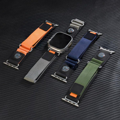 For Apple Watch 46mm / 49mm / 45mm / 44mm Compass Nylon Loop Watch Band(Black Blue) by bashfashion