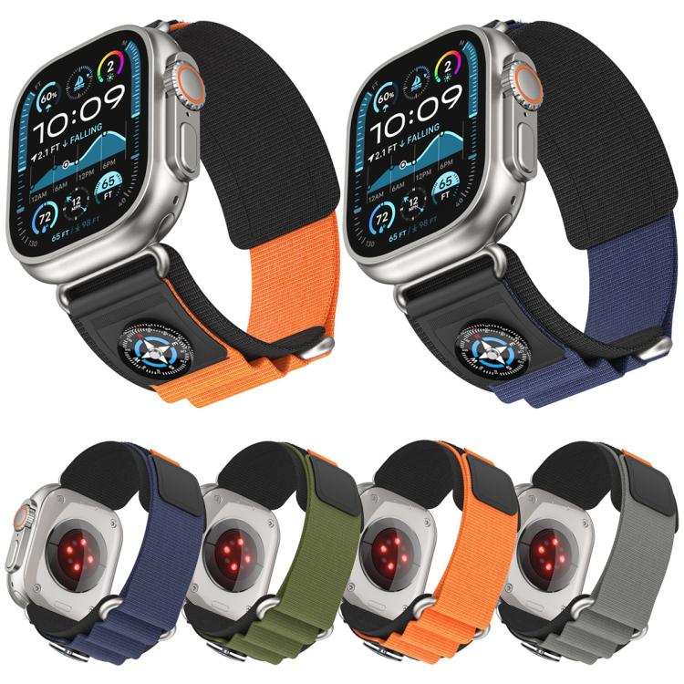 For Apple Watch 46mm / 49mm / 45mm / 44mm Compass Nylon Loop Watch Band(Black Grey) by bashfashion
