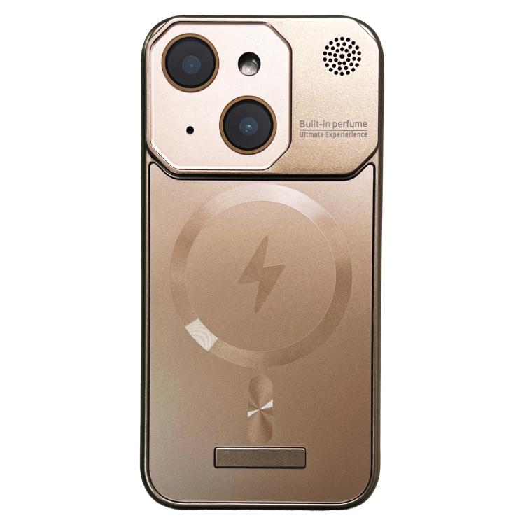 For iPhone 14 Frameless Aromatherapy MagSafe Magnetic PC Phone Case(Gold) by bashfashion