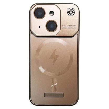 For iPhone 14 Frameless Aromatherapy MagSafe Magnetic PC Phone Case(Gold) by bashfashion