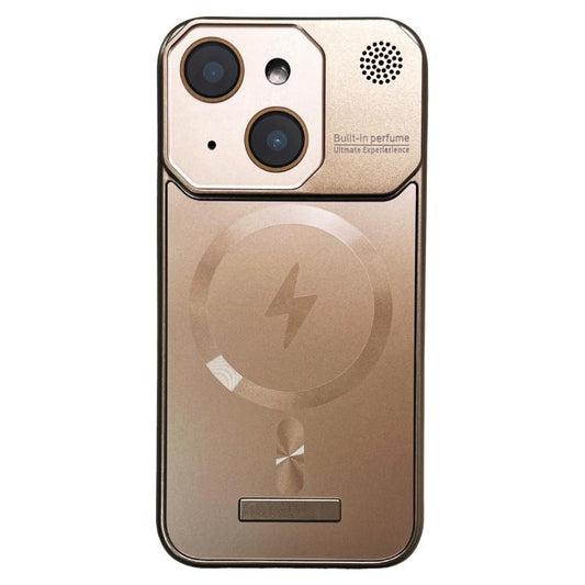 For iPhone 14 Frameless Aromatherapy MagSafe Magnetic PC Phone Case(Gold) by bashfashion