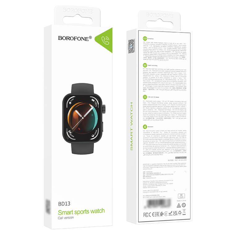 BOROFONE BD13 Smart Sports Watch, 1.83 inch Screen, Support BT Call(Black) by Borofone