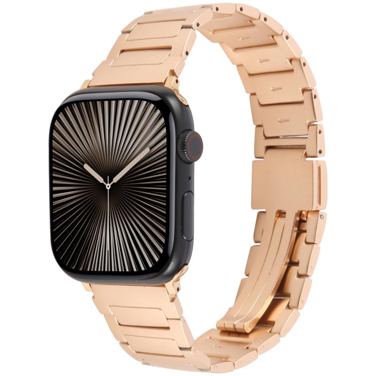 For Apple Watch 46mm / 49mm / 45mm / 44mm I-Shaped Folding Magnetic Buckle Metal Watch Band(Rose Gold) by bashfashion