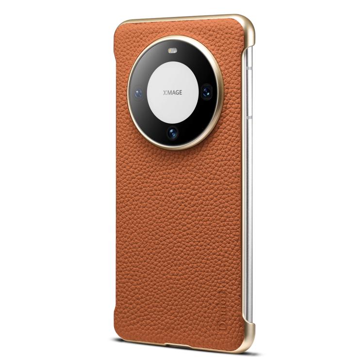 For Huawei Mate 60 Denior A20 Genuine Leather Litchi Texture MagSafe Frameless Phone Case(Brown) by Denior