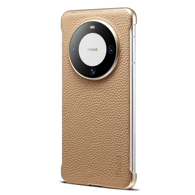 For Huawei Mate 60 Denior A20 Genuine Leather Litchi Texture MagSafe Frameless Phone Case(Khaki) by Denior