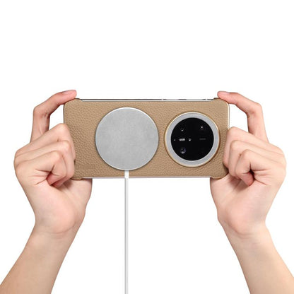 For Huawei Mate 60 Denior A20 Genuine Leather Litchi Texture MagSafe Frameless Phone Case(Khaki) by Denior