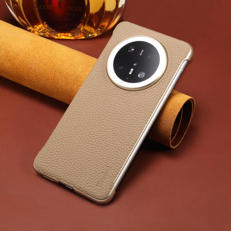 For Huawei Mate 60 Pro Denior A20 Genuine Leather Litchi Texture MagSafe Frameless Phone Case(Khaki) by Denior