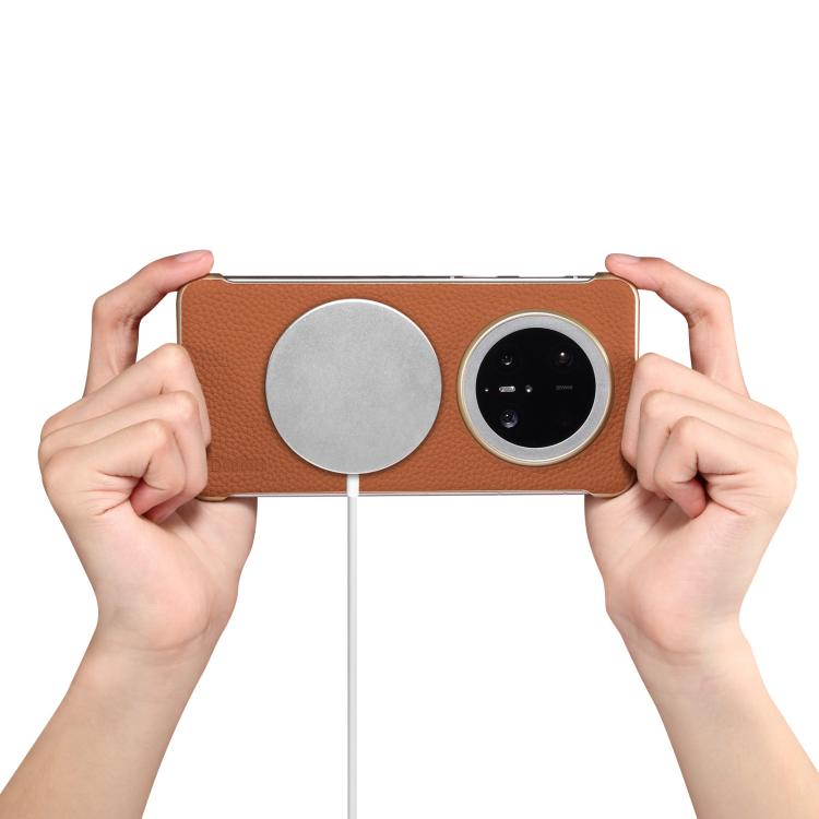 For Huawei Mate 70 Pro Denior A20 Genuine Leather Litchi Texture MagSafe Frameless Phone Case(Brown) by Denior