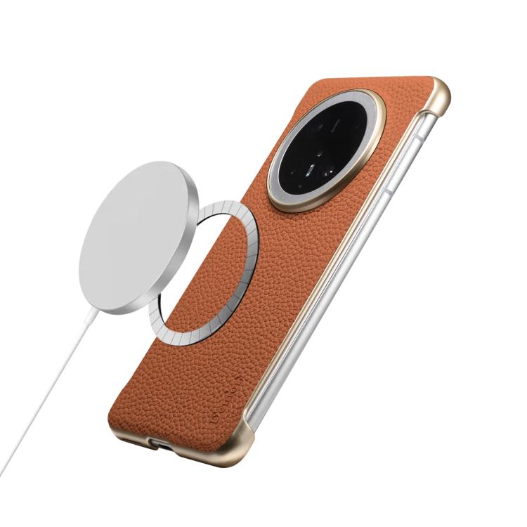 For Huawei Mate 70 Pro Denior A20 Genuine Leather Litchi Texture MagSafe Frameless Phone Case(Brown) by Denior