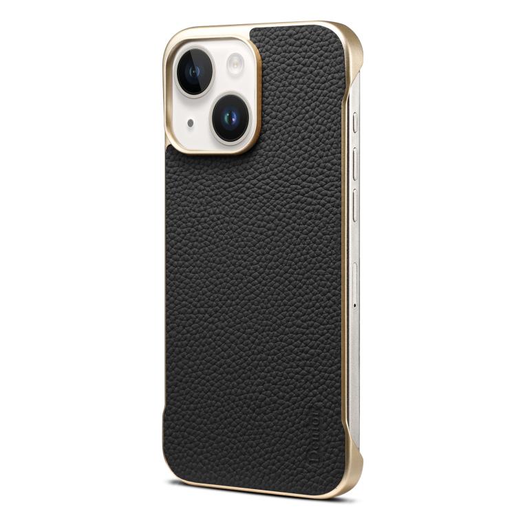 For iPhone 15 Plus / 14 Plus Denior A20 Genuine Leather Litchi Texture MagSafe Frameless Phone Case(Black) by Denior