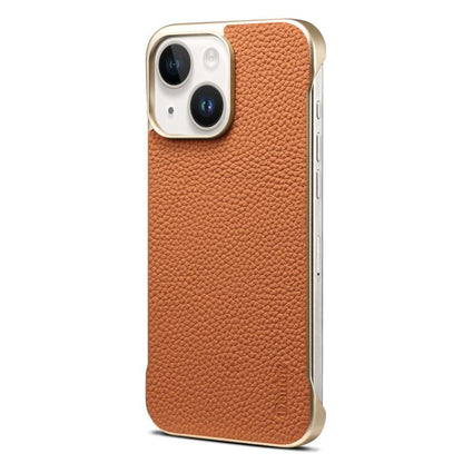 For iPhone 15 Plus / 14 Plus Denior A20 Genuine Leather Litchi Texture MagSafe Frameless Phone Case(Brown) by Denior