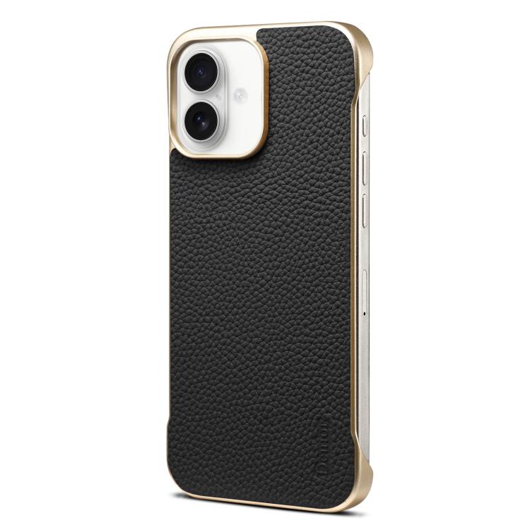 For iPhone 16 Denior A20 Genuine Leather Litchi Texture MagSafe Frameless Phone Case(Black) by Denior